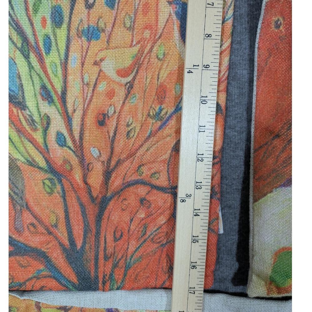 Set of 3 Throw Pillow Covers Burlap Birds Coloful 17"x17" Zipper Closing - Picture 6 of 8